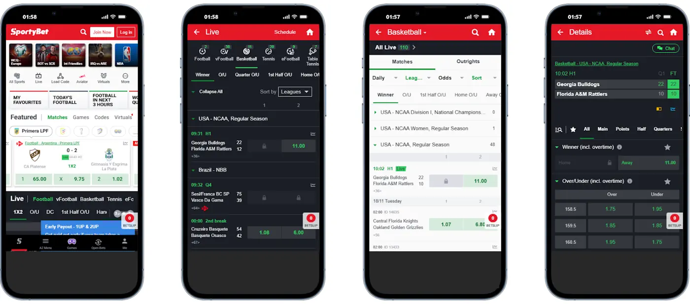 NCAAB SportyBet Mobile Betting Screenshot